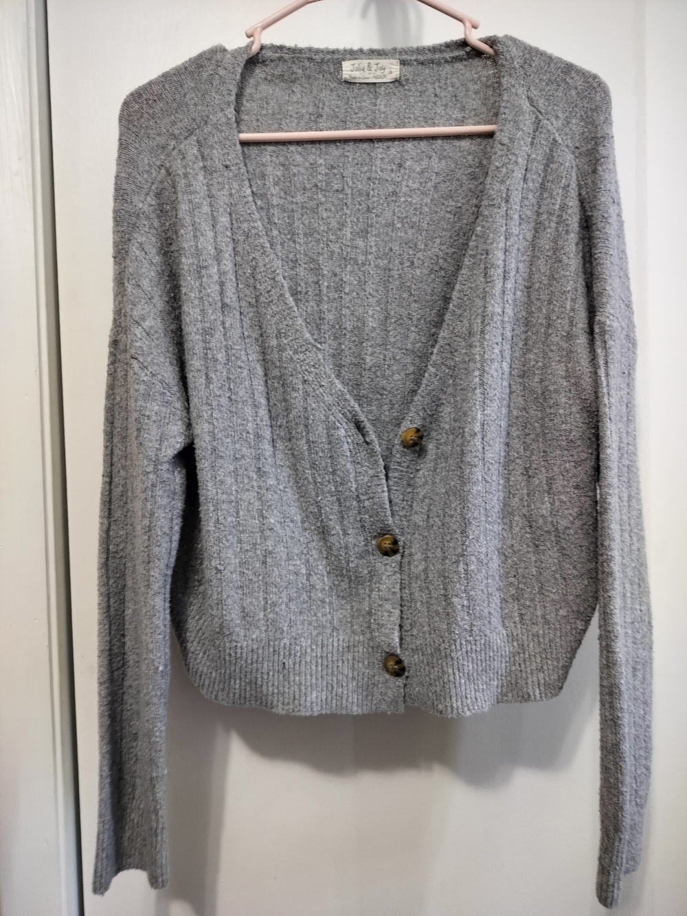 Light Gray V-Neck Button Cardigan Sweater
